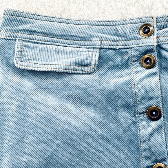 Anthropologie Sky Light Blue Corduroy Skirt Size 2 Button-Front A-Line Pockets - Picture 5 of 12